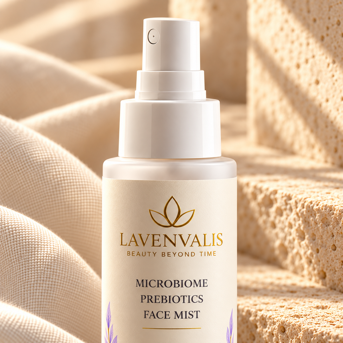 Lavenvalis Microbiome Prebiotics Face Mist 100 ml — spray nozzle and label detail