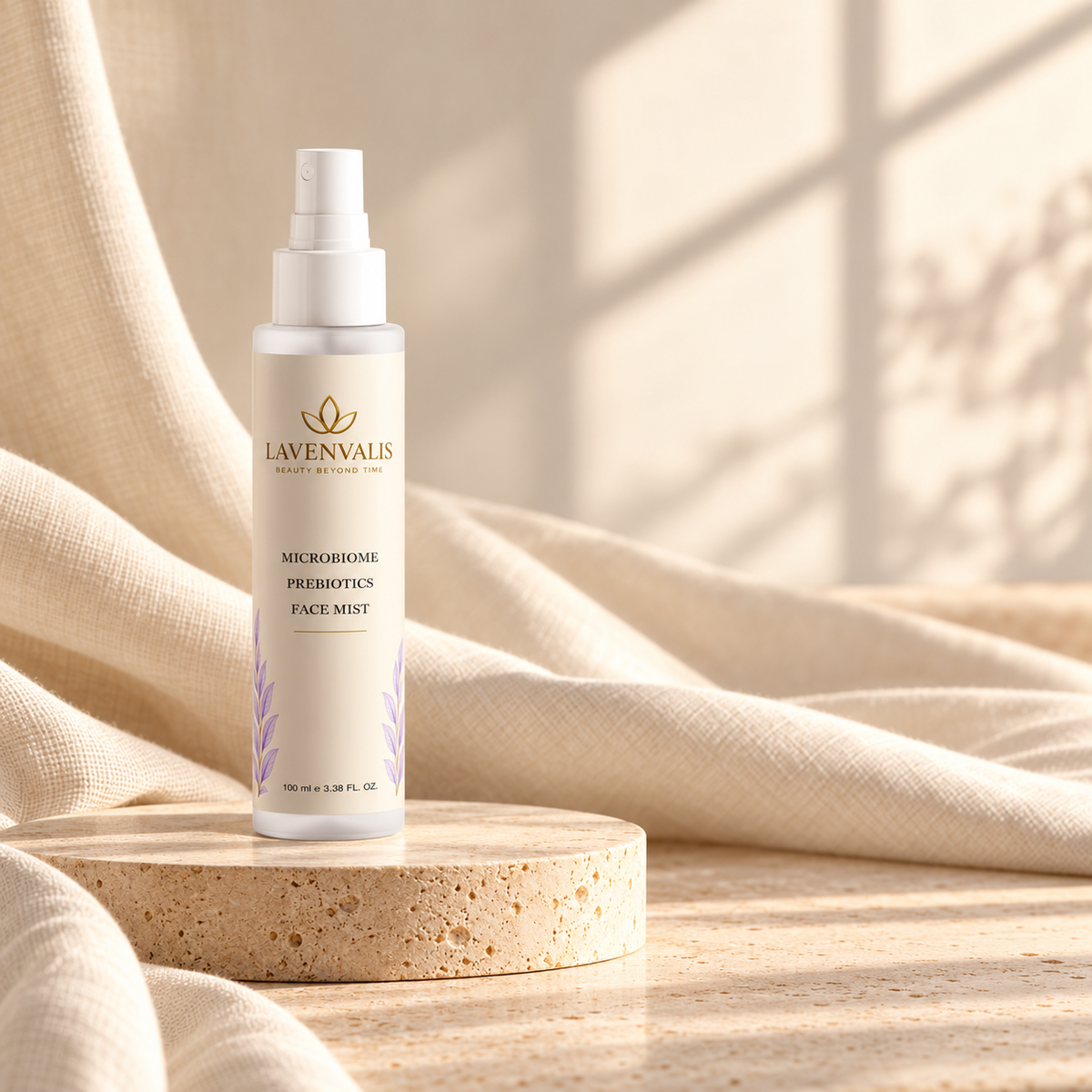 Lavenvalis Microbiome Prebiotics Face Mist 100 ml — editorial bottle composition