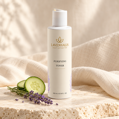 Lavenvalis Purifying Toner 200 ml — cucumber and lavender ingredient illustration