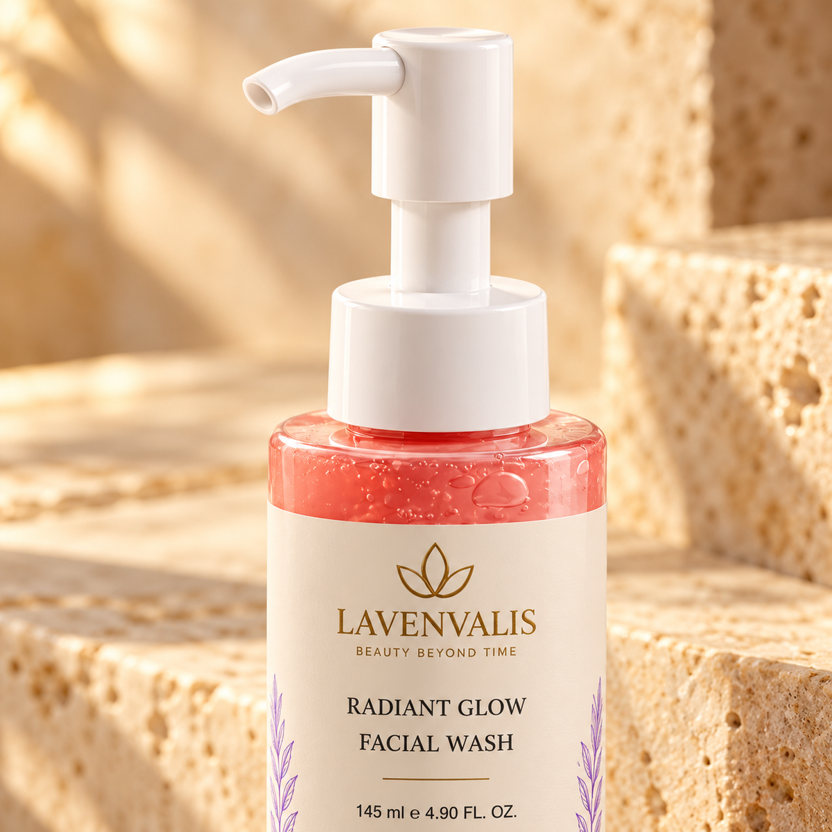 Lavenvalis Radiant Glow Facial Wash 145 ml — pump detail