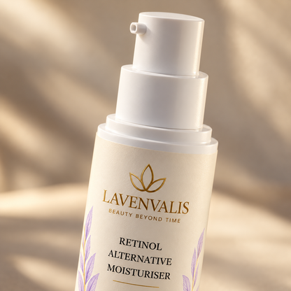Lavenvalis Retinol Alternative Moisturiser 50 ml — white pump and logo detail