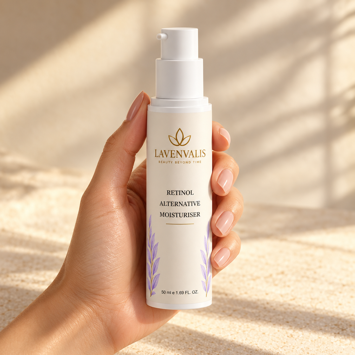 Lavenvalis Retinol Alternative Moisturiser 50 ml — held in hand