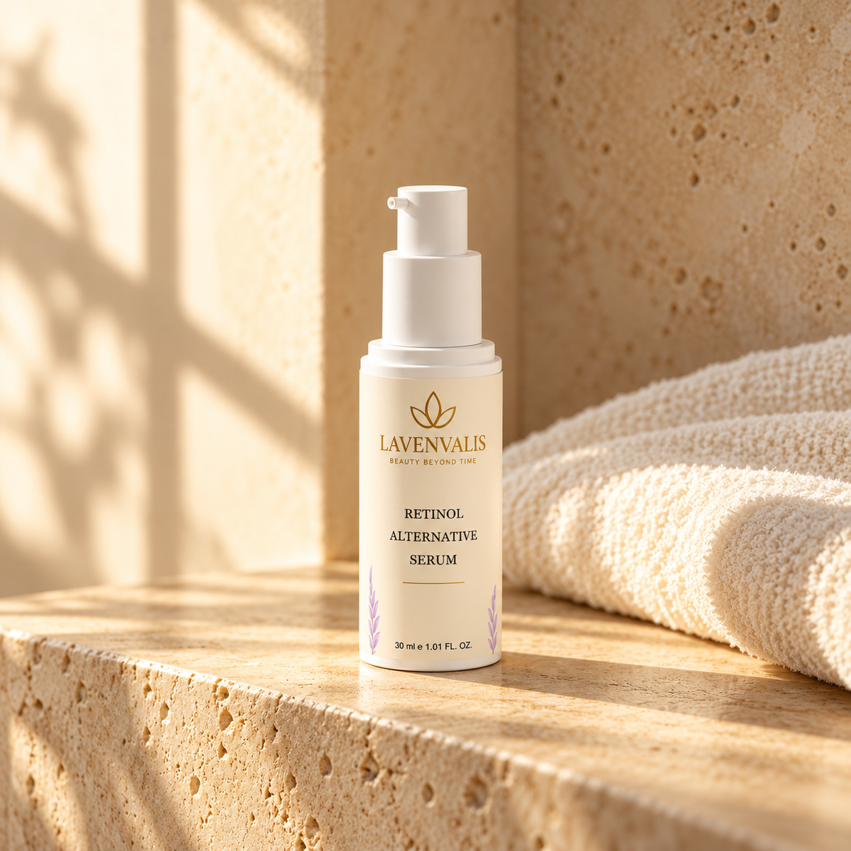 Lavenvalis Retinol Alternative Serum 30 ml — bathroom still life