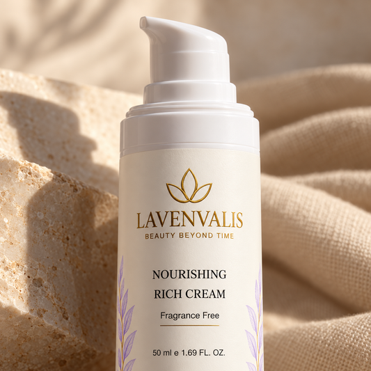 Lavenvalis Nourishing Rich Cream Fragrance Free 50 ml — pump and label macro