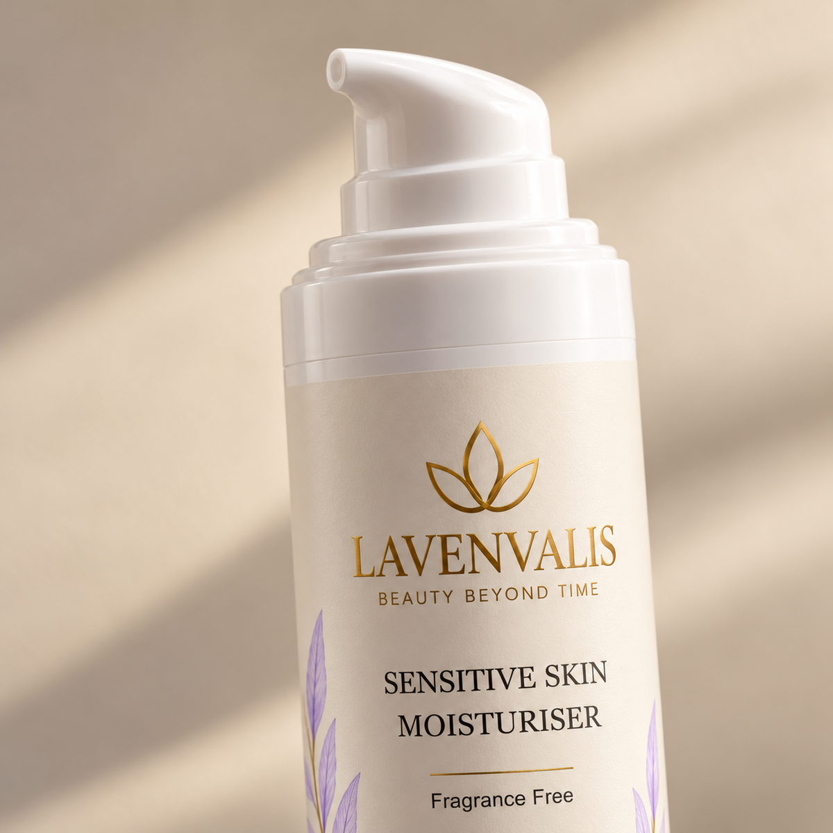 Lavenvalis Sensitive Skin Moisturiser 50 ml — white pump and label detail