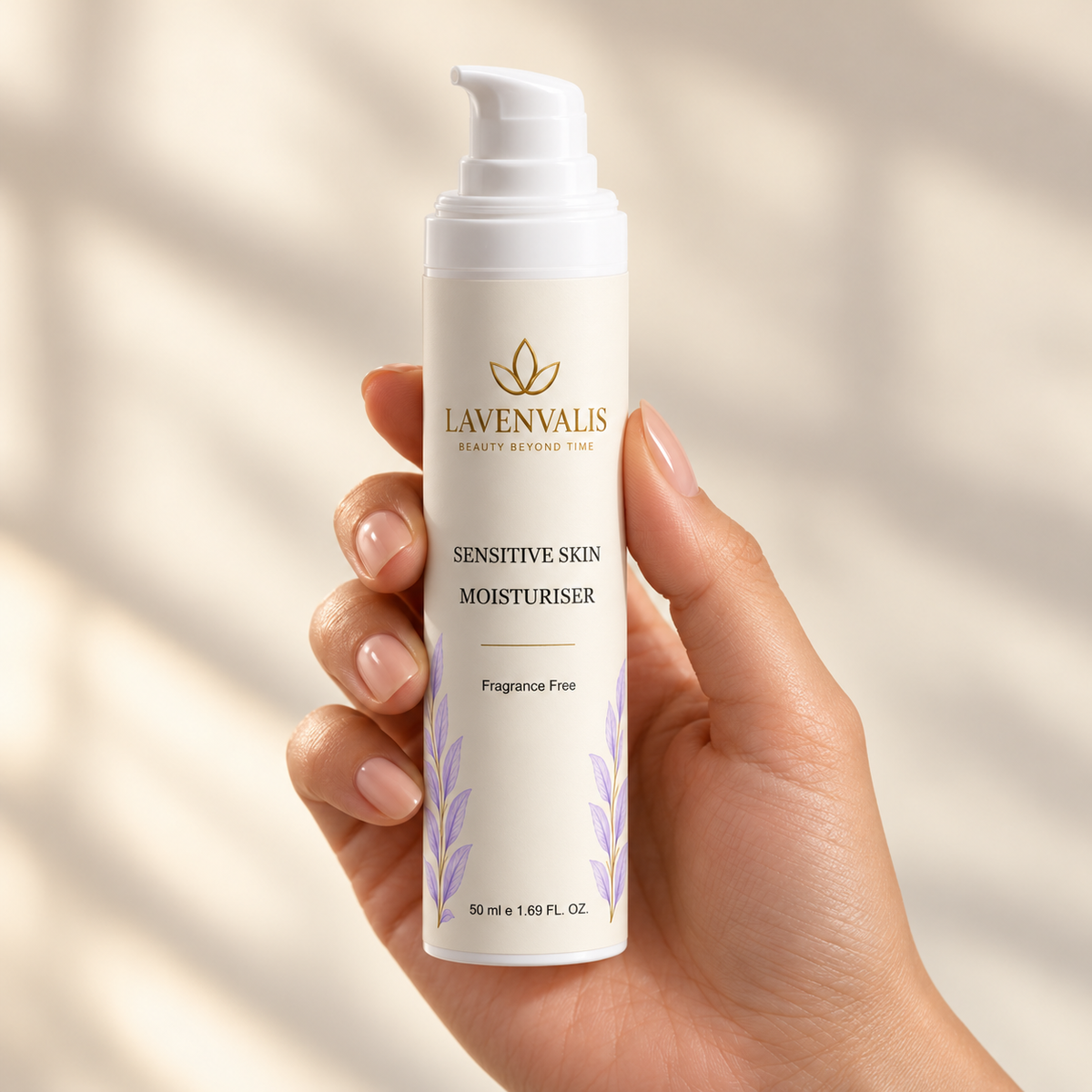 Lavenvalis Sensitive Skin Moisturiser 50 ml — held in hand