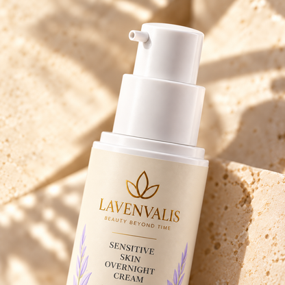 Lavenvalis Sensitive Skin Overnight Cream 50 ml — pump and label macro