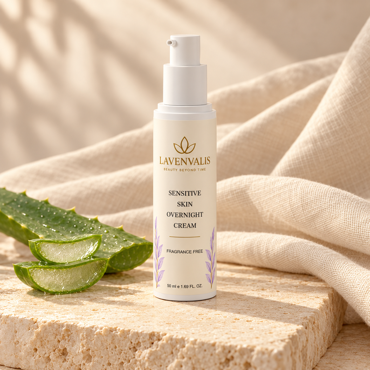 Lavenvalis Sensitive Skin Overnight Cream 50 ml — aloe ingredient illustration