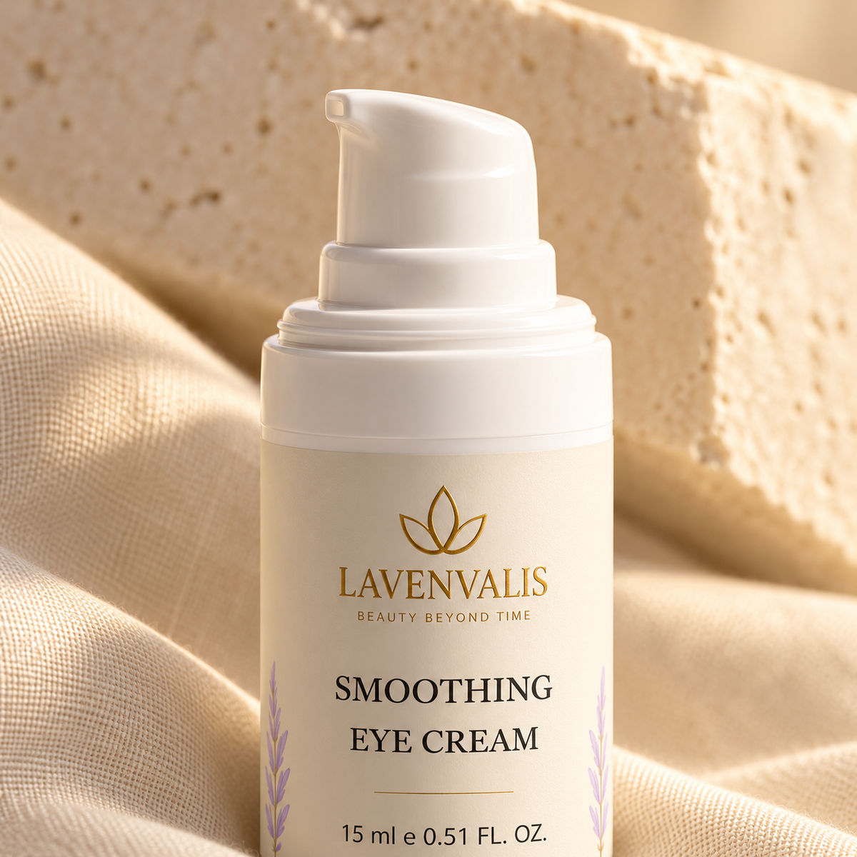 Lavenvalis Smoothing Eye Cream 15 ml — pump and label detail