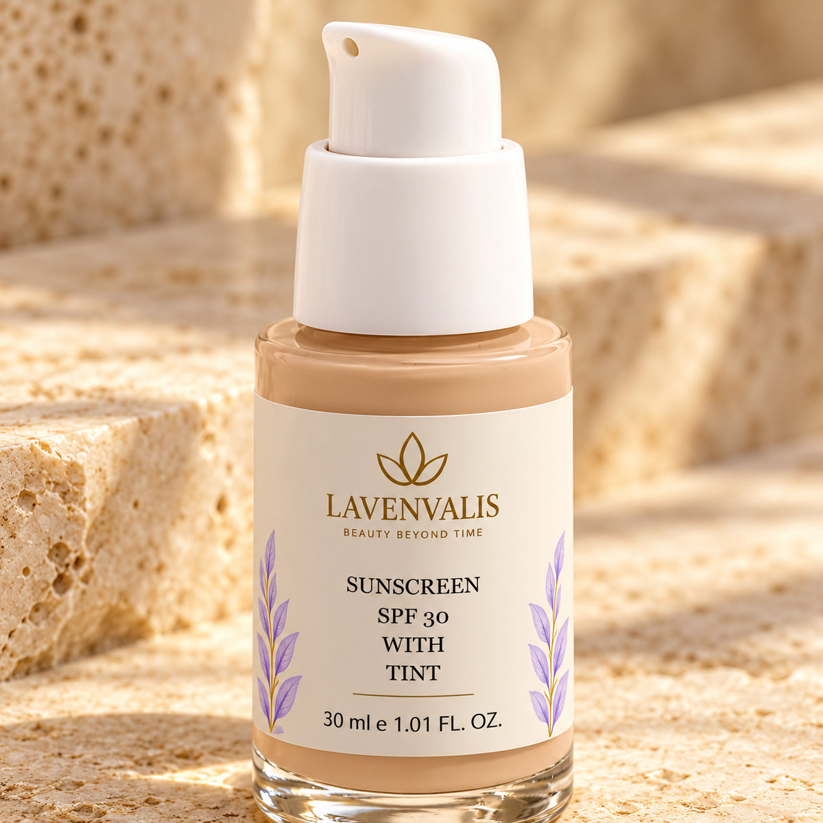 Lavenvalis Sunscreen SPF30 with Tint 30 ml — pump detail