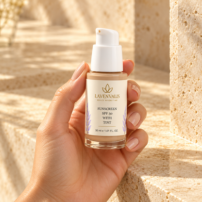 Lavenvalis Sunscreen SPF30 with Tint 30 ml — bottle in hand