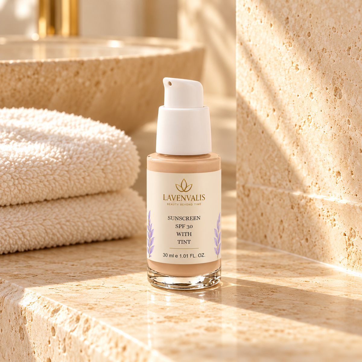 Lavenvalis Sunscreen SPF30 with Tint 30 ml — bathroom still life