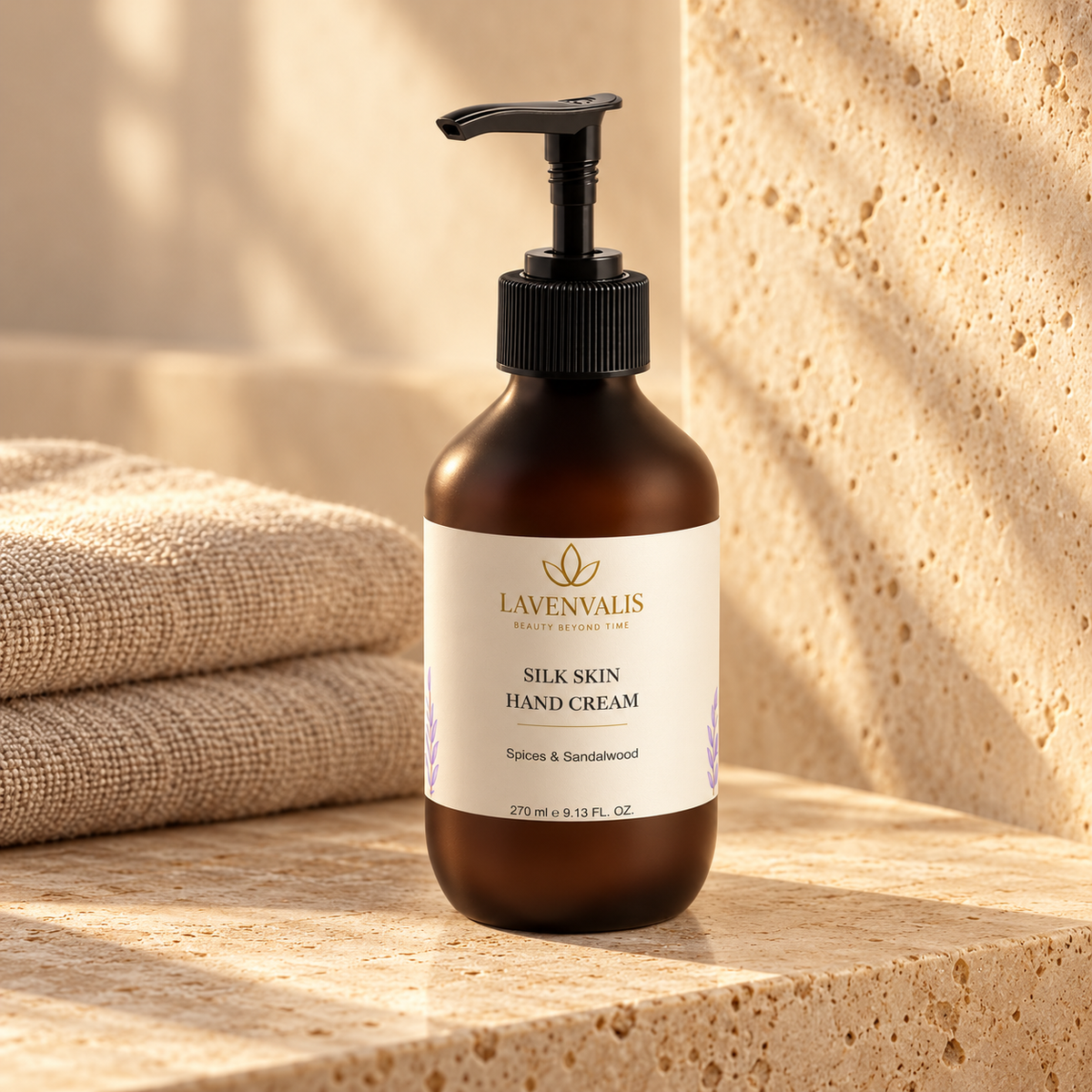 Lavenvalis Silk Skin Hand Cream Spices & Sandalwood 270 ml — hand care still life
