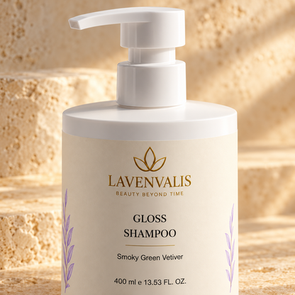 Lavenvalis Gloss Shampoo Smoky Green Vetiver 400 ml — pump detail