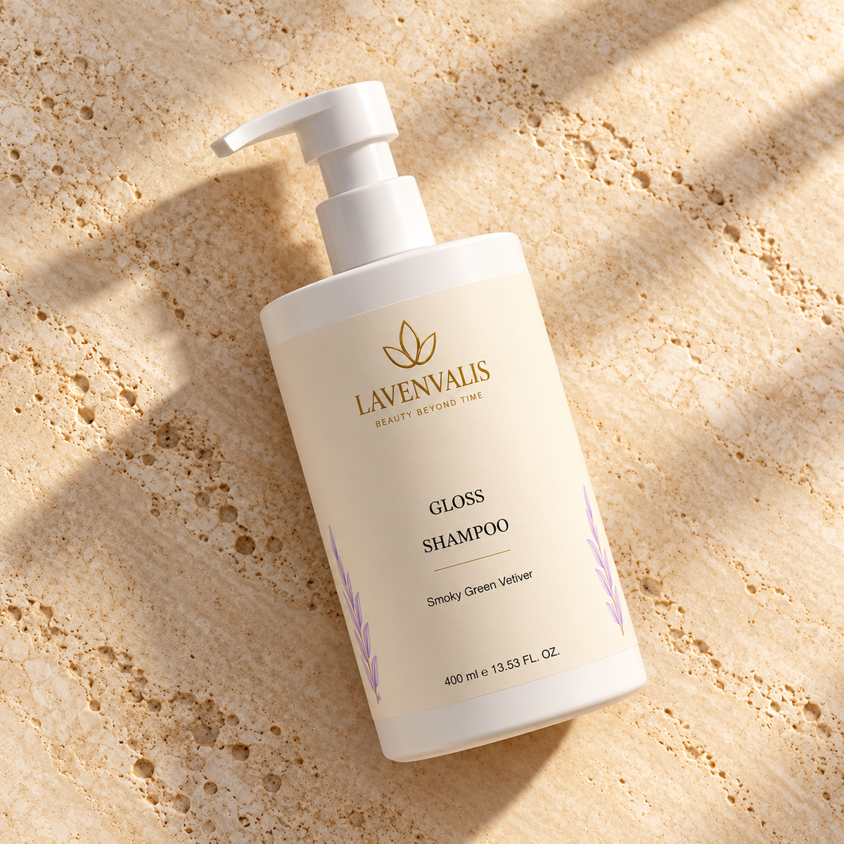 Lavenvalis Gloss Shampoo Smoky Green Vetiver 400 ml — diagonal bottle