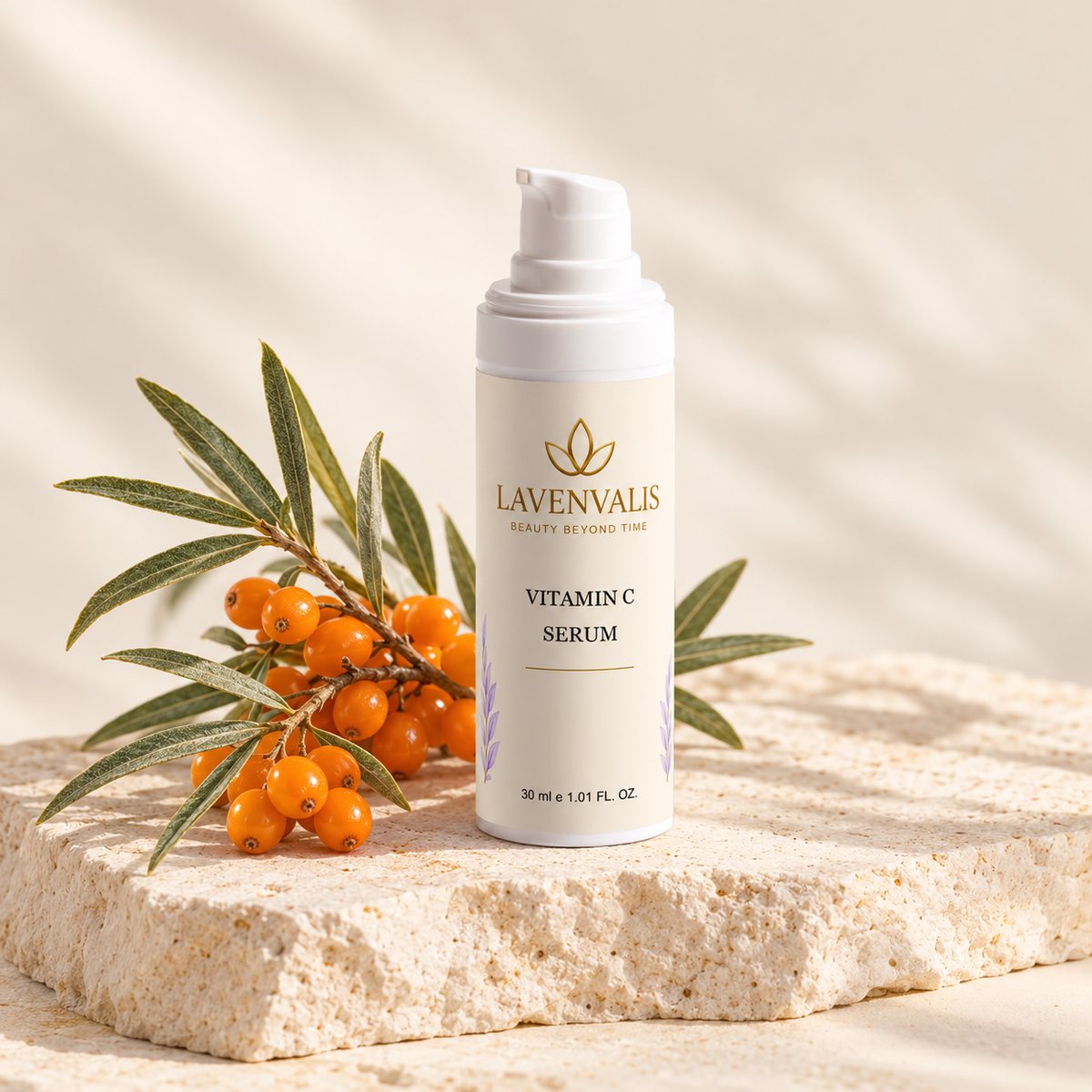 Lavenvalis Vitamin C Serum with sea-buckthorn berries, ingredient illustration