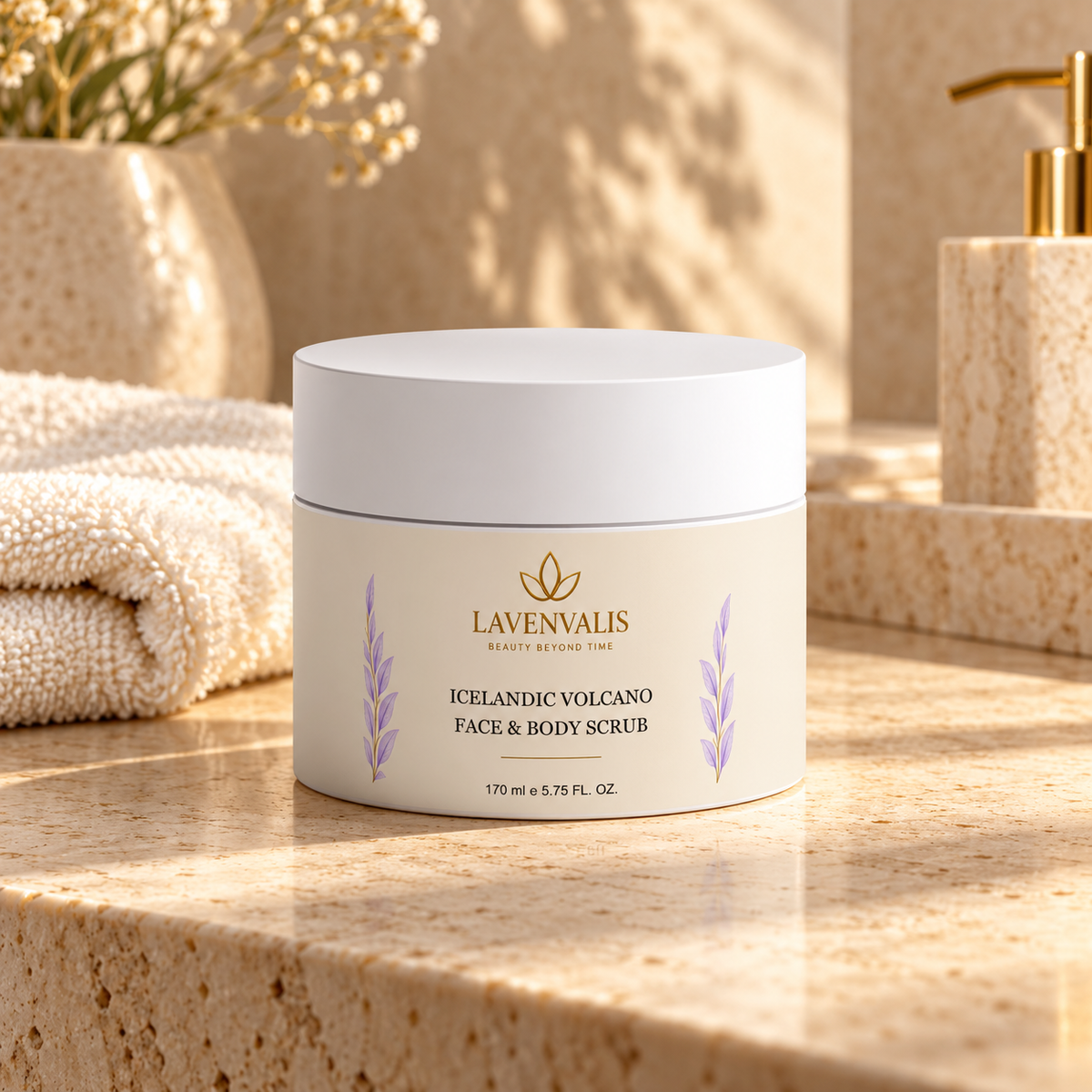 Lavenvalis Icelandic Volcano Face & Body Scrub 170 ml — bathroom still life