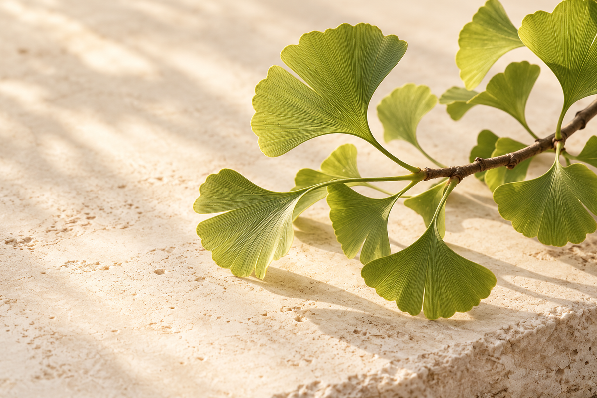 Ginkgo biloba fan-shaped leaves — ingredient illustration