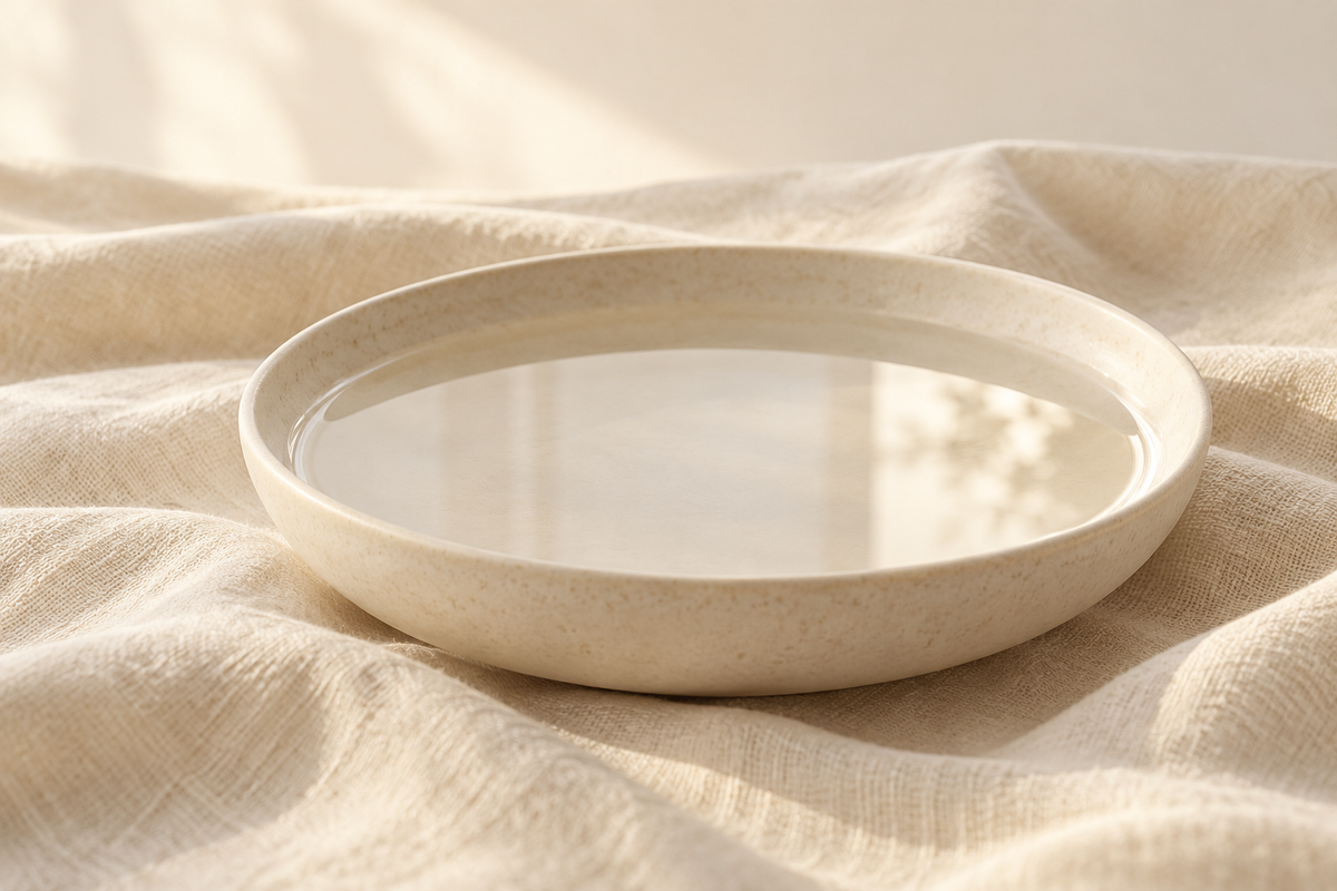 Still clear water on linen - symbolic formula illustration, not product texture