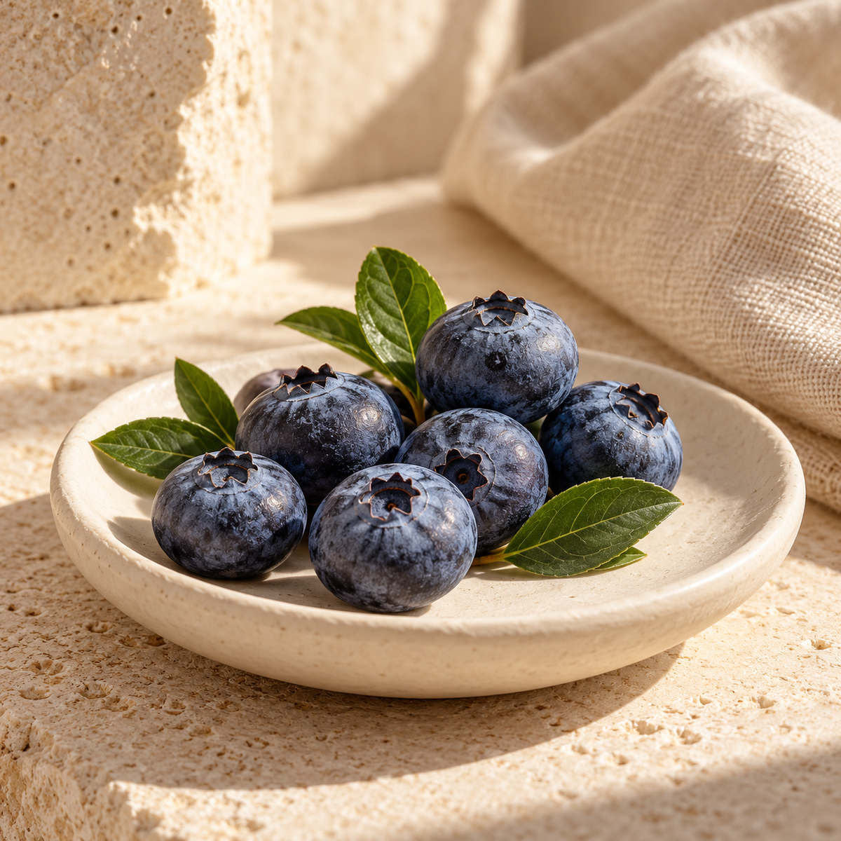 Blueberries with natural bloom and green leaves — ingredient illustration