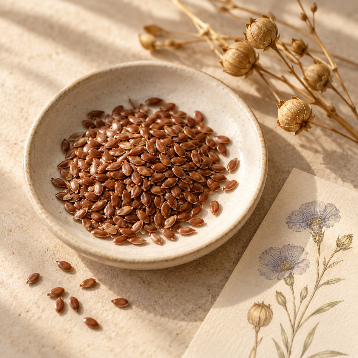 Flax seeds with delicate stems — ingredient illustration